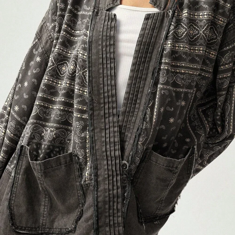 Multicolor Casual Women's Pattern Print Patchwork Jacket - Picture 7 of 8